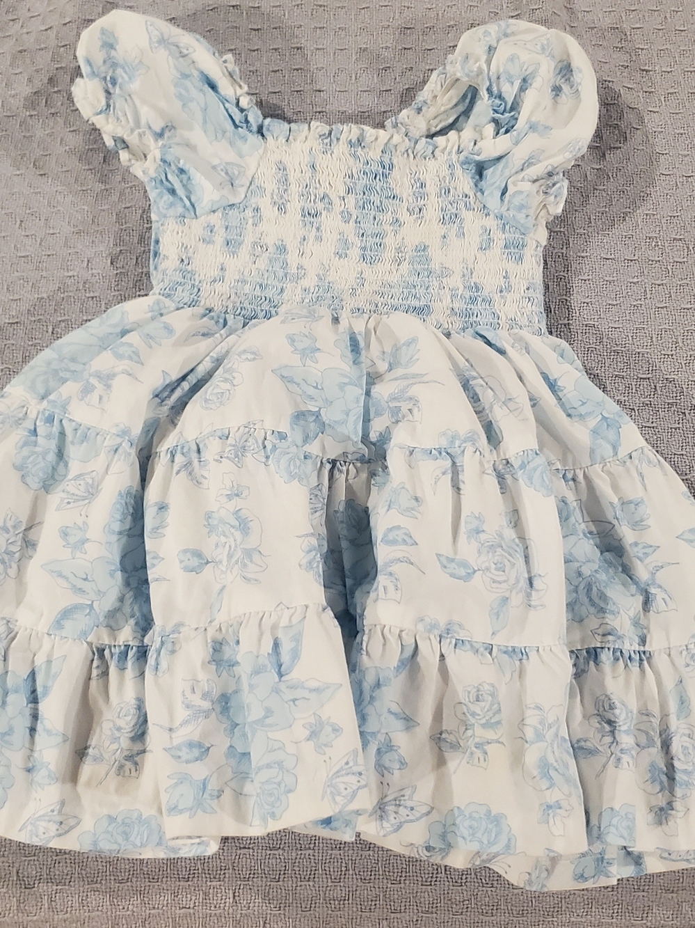 Bonnie Jean White Dress with Light Blue Floral Print